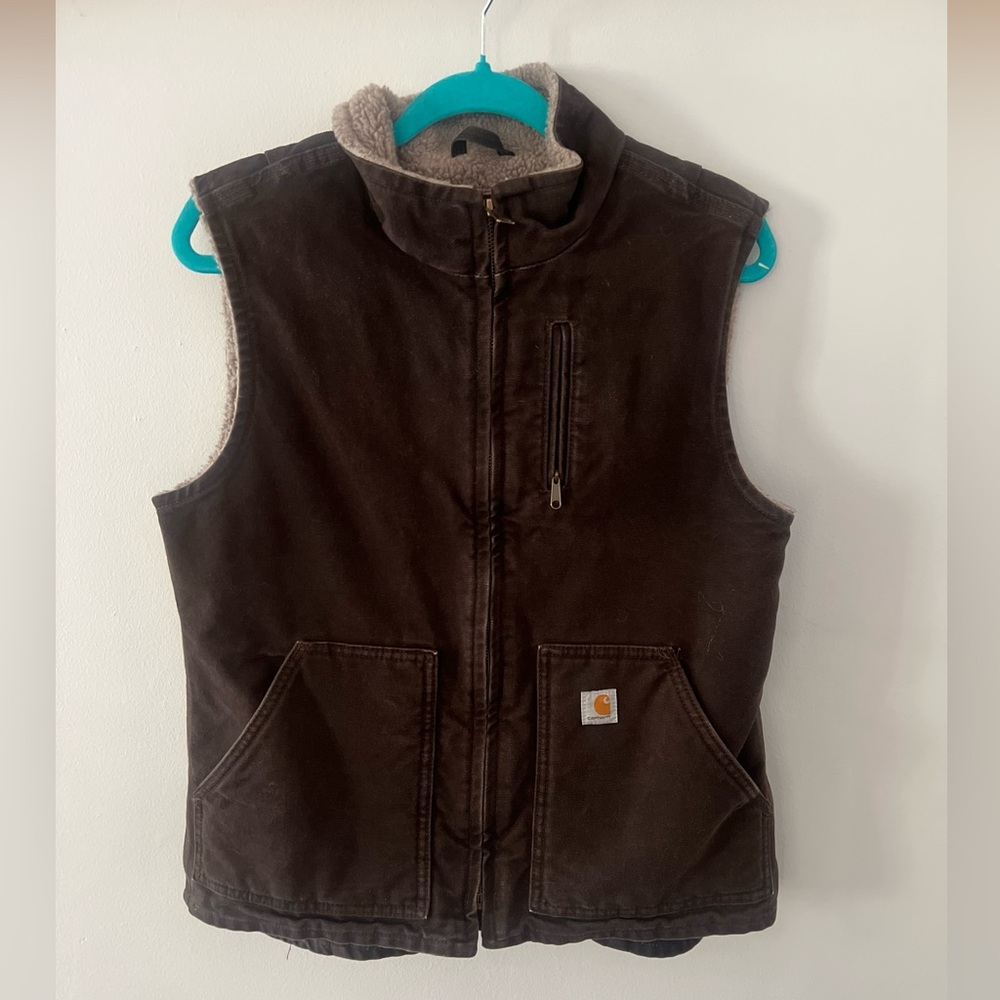 Carhartt Chocolate Brown Washed Duck Sherpa-Lined Work Vest Medium